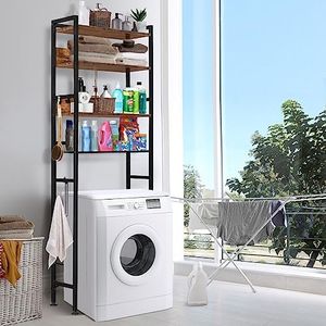 Maxkon 4 Tier Toilet Storage Freestanding Bathroom Cabinet Organiser Space Saver Laundry Shelf Washing Machine Rack Laundry Storage Black & Brown