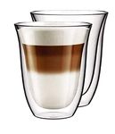 Ever Rich ® Double Wall Glasses and Spoon - 280ml - Espresso Coffee - Tea - Cappuccino - Clear Glass Cups - Heatproof Insulated Glass 2 X 280ML+Spoon.