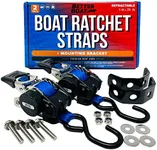 Stainless Steel Retractable Ratchet Straps Heavy Duty Set 2 Transom Tie Downs to Boat Trailer Mounting Brackets & Bolts Set Auto Retract Self Retracting Buckle Short & Long for Cargo