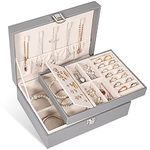 Voova Jewellery Box Organiser for Women Girls, 2 Layers Large Jewelry Storage Case, PU Leather jewlerrying Display Holder with Removable Tray for Necklace Earrings Rings Bracelets, Grey