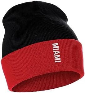 Daxton Vertical USA Cities Cuffed Beanie Winter Knit hat Skully Cap, Miami BlackRed White