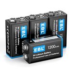 EBL 4 Pack 9V Batteries, 9V Lithium Metal Batteries, Performance Capacity 1200mAh, Long Lasting, High Power, Light Weight(Non-Rechargeable)