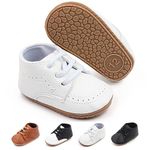 Baby Boys Girls Shoes,Non-Slip Rubber Sole High-Top PU Leather Sneakers,Infant First Walking Shoes Toddler First Walkers Wedding Uniform Dress Shoes White