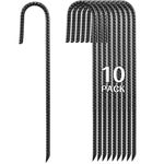 Rebar Stakes 40cm Heavy Duty, 10 Pack J-Shaped Tent Stakes, Ground Anchor Stakes for Landscaping Plants Fabric Tube Fence, Black