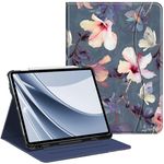 Fintie Folio Case for iPad Air 13-inch (M2) 2024, Multiple Angle Viewing Smart Stand Protective Cover with Pencil Holder & Pocket, Auto Sleep/Wake (Blooming Hibiscus)