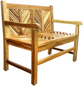 EcoDecors Eleganto 41 inch Outdoor Bench Teak Wood Garden Bench for Patio with Armrests and Backrest for Indoor Use and Outdoor, in Natural Color