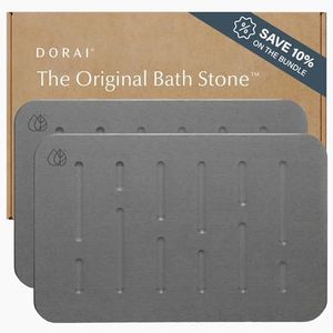 Dorai Home Bath Stone Mat 23.6"x15.4"| Luxury Diatomite Stone Bath Mat |Quickly Removes Water | Non-Slip, Quick-Dry Stone Bath Mat for Bathroom | Rain Slate - 2 Pack