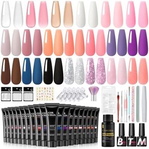 COSCELIA Kit de Extensión de Uñas,20 Colores Gel de Extensión de Uñas Con 30ml Slip Solution,Kit de Manicura Con Top Coat y Base Coat y Matte Coat Semipermanente,Kit Uñas de Gel Completo Set