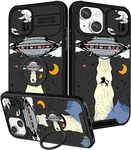 Pegmode (2in1 for iPhone 13 Case/for iPhone 14 Case for Women Cute Cartoon Teen Boys Phone Cases Cool Black Unique Design with Camera Cover+Ring Holder Funny Fashion for Apple 13/Apple 14 Cover 6.1''