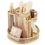 Annova Mesh Desk Organizer Rotate with 6 Compartments Round Spinning Tidy Candy/Pen Holder Desk Accessories Office, Art Supply, Storage, Classroom, Home (Gold)