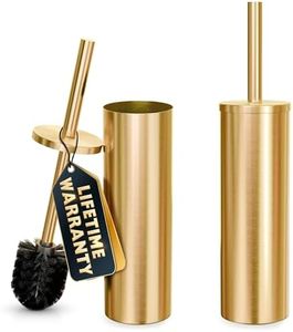 2 PCS Gold Toilet Brush and Holder Set - Brushed Stainless Steel Gold Toilet Bowl Brush and Holder with Replacable Head, Removable Inner Bowl, and Splash Protection - Dense Bristles for Cleaning