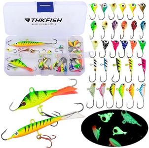 THKFISH Ice Fishing Jigs Kit Ice Fishing Lures for Walleye Perch Jigs Heads for Ice Fishing Gear Tackle Panfish Crappie Jigs 31Pcs
