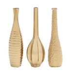 Deco 79 Ceramic Trumpet Vase with Varying Patterns, Set of 3 4" W, 12" H, Gold