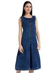 Amazon Brand - INKAST Women's Skater Midi Dress (AW19/INDIE/DR-02_Denim Med Blue_L)