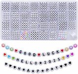 Amaney 1600pcs Letter Beads,Heart Beads,Number Beads,Start Beads and Smiley Beads,4x7mm White Acrylic Beads 31 Styles for Jewelry Making Bracelets Necklaces Key Chains