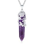 XIANNVXI Flower Wrapped Natural Amethyst Crystal Point Pendant Necklace Reiki Healing Crystals Stone Necklaces Gemstone Quartz Jewelry for Women