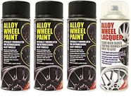 3 x E-Tech Black Wheel Paint and 1 x Clear Lacquer Car Alloy Wheel Spray Paint (4 Cans In Total)