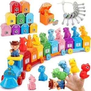 Dinosaur Train Matching Toys with Locks & Keys| STEM Learning Toy for Toddler Kids 2 3 4 5 Year Old Boys Gifts| Counting & Sorting Montessori Dino Trains Set, Boy Girl Birthday Gift Ages 2-4 3-5