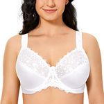 TELIMUSSTO Women's Full Coverage Floral Lace Underwired Bra Plus Size Non Padded Comfort Bra, White, 44DDD