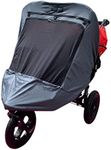 Double Baby Pram Sun Shade | Universal Sun Cover and Mosquito Net for Twin Strollers | Blocks 97.5% of UV (UPF40+) | Portable Blackout Blind to Help Baby Sleep | SnoozeShade Twin Deluxe