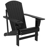 Outsunny Classic Adirondack Chair Muskoka Chair, Garden Deck Chair with Cup Holder for Patio, Indoor, Backyard, Black