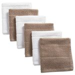 DII Cotton Luxury Chef Terry Dish Cloths, 12 x 12 Set of 6, Ultra-Absorbent Cleaning Drying Kitchen Towels-Stone Taupe/White