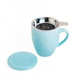 Sipologie Premium Ceramic Tea Mug with Stainless-Steel Infuser (300ml), Ideal for Office Use and Brewing Loose Leaf Tea, High Fired, Finely Glazed Ceramic Cup with Lid (Blue)