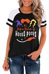 SUWATOIN Halloween Tshirts Women Hocus Pocus Shirt Sanderson Sisters T Shirt Raglan Sleeve Color Block Top Black