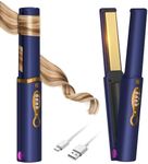 OBEST Cordless Hair Straighteners Curler 2 in 1, Mini Portable Travel Hair Straightener for Women, Fast Heat Up, Anti-Scald 3-Level Rechargeable Flat Iron Straightener for Glossy Hair