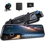 Pelsee P10 2.5K Rear View Mirror Camera, 10'' Mirror Dash Cam Smart Driving Assistant w/ADAS and BSD, Free 32GB Card&GPS, Front and Rear Camera for Cars Trucks,Night Vision,Voice Control,Parking Mode