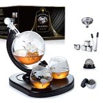 Whiskey Decanter Set,Globe Wine Decanter Set with 2 Glasses,Cleaning Beads,4 Stainless Steel Ice Cubes and Ice Tong,Beverage Drink Liquor Dispenser-Gift Set for Liquor, Scotch,Bourb(29oz)