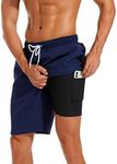 difficort Mens Swimming Trunks with Compression Liner Quick Dry Swimwear Beach Shorts with Zipper Pockets,Navy,Small