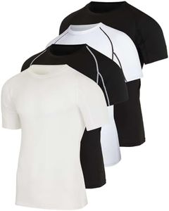 4 Pack: Mens Short Sleeve Shirts Compression Base Layer Tight Thermal Undershirt Slimming Black Active Fitness Athletic T-Shirt Quick Dry Fit Workout Sports Rashguard Gym Running Top - Set 10, XL