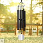 Himalayan Melody Wind Chime Aureole Tuned Aluminum Black 36 inches Home Decoration Balcony Office Garden Decor Metal 6 Pipes