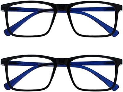 OPULIZE Ink 2 Pacco Occhiali Da Lettura Grande Nero Blu Uomo Donna Cerniere Molla RR4-1 +2,00