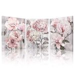 SUMGAR Pink Wall Art Flowers Canvas Prints Floral Pictures Modern Paintings Grey Artwork Framed for Bedroom Bathroom Living Room Home Wall Decor 30x40cm 3 Panels