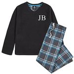 Kids Essentials Boys Personalised Check Fleece Pyjamas Lounge Wear (Black/Blue, 13 Years)