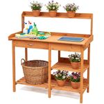 Garden Potting Table with Removable Sink Drawer, Sturdy Wooden Potting Bench Outdoor Workstation with Storage Shelf for Gardening, Patio, Balcony,110x41x121cm