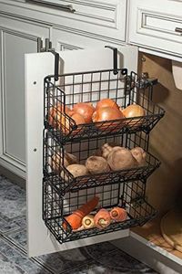 Under Sink Organizers and Storage Hanging Fruit Basket Inside Cabinet Metal Wire 3 Tier Organizer Kitchen Fruit Produce Bin Rack Baskets Fruit Stand Produce Storage Z Basket Collection (black) (black)