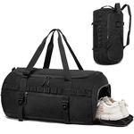 Lyweem Sports Gym Bag Mens - Large 60L Tactical Travel Duffle Bag with Shoes Compartment Women, Overnight Duffel Bag Backpack, Weekend Sports Holdall Bags, Black