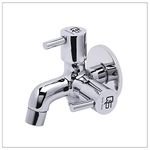 QUICK SILVER Delta Brass Bib Cock 2 Way Tap with Wall Flange Mounted Bib Cock for 2 in 1 Tap Suitable for Washing Machine, Bathroom, Geyser, Toilet, Health Faucet (Chrome Finish)