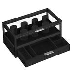 SONGMICS 2-Tier Watch Box with Solid Wood and Acrylic Top, Watch Display Case, Watch Holder with 7 Pillars, Drawer, Velvet Lining, Gift for Loved Ones, Classic Black JOW007B01