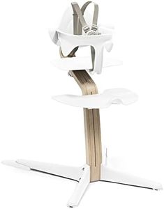 Stokke Nomi High Chair, White/Natural - Inspires Active Sitting - Tool-Free, Seamless Adjustability - Includes Baby Set with Removable Harness for Children 6-24 Months