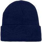 4 Pack Plain Long Cuffed Unisex Beanies Skullies for Men and Women (Navy Blue)