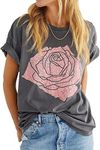 Womens Rose Graphic Tee T Shirt Loo