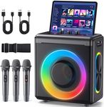 Karaoke Machine with 3 Wireless Rechargeable Microphones: Portable Bluetooth Speaker for Adults & Kids - PA System with Lights Supports TWS/TF Card/USB/AUX for Home Party