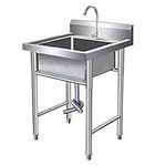 Dsfhkuyb Catering Sink Free Standing 304 Stainless Steel Utility Sinks for Laundry Room with Tap and Drain, Industrial Garage Sink Commercial Sink for Restaurant, Workshop, 60x60x80cm