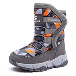 BODATU Boys Snow Boots Outdoor Waterproof Winter Kids Shoes, Grey/Orange, 11.5 Little Kid