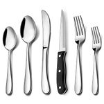 48-Piece Heavy Duty Silverware Set with Steak Knife for 8, LIANYU Stainless Steel Flatware Set, Fancy Thick Cutlery Eating Utensils Include Forks Knives Spoons, Mirror Finished, Dishwasher Safe