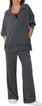 ANRABESS Women 2 Piece Outfits Lounge Sets Oversized Sweatshirt Wide Leg Pants 2024 Fall Casual Sweatsuits Travel Clothes Set Dark Grey Medium